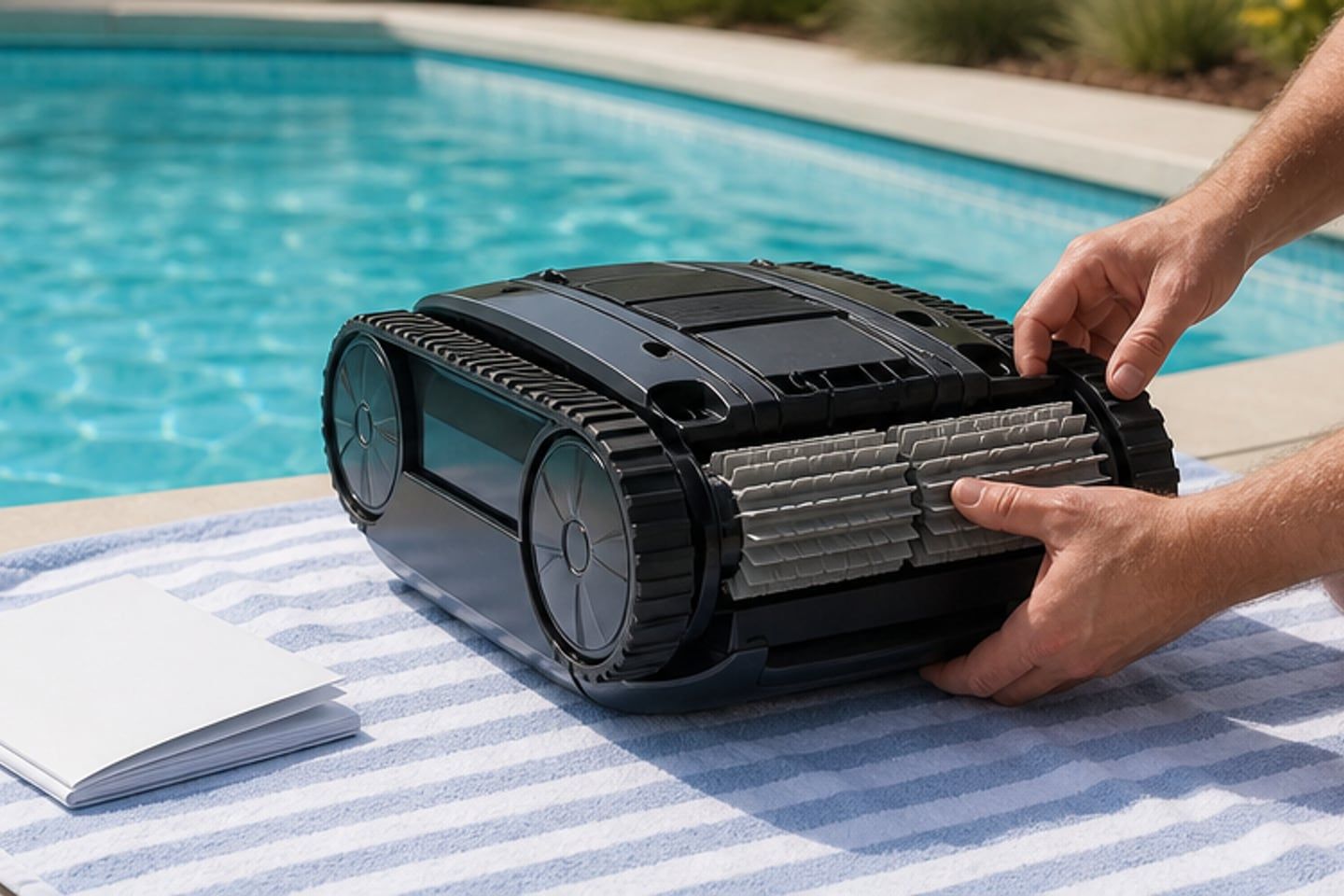 Contrôle des brosses et des chenilles d’un robot de piscine avant sa mise à l’eau